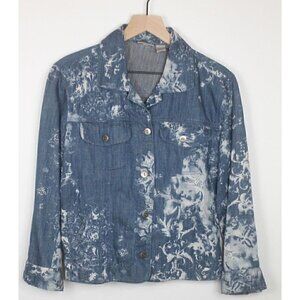 Chico's Women Floral Denim Jeans Jacket Size 0 Blue Button Up NOWT